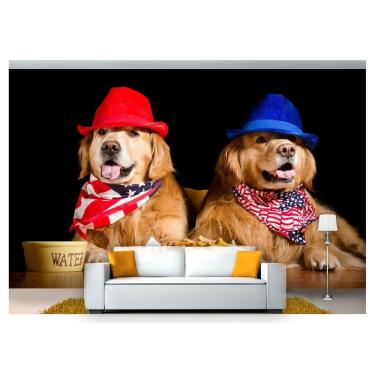 Imagem de Papel De Parede Animais Cachorros Chapéu 3D Anm161