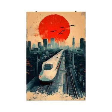 Imagem de Impressão Em Tela De Paisagem Ferroviária Japonesa Retrô De Rua Noturn