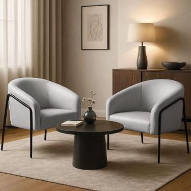 Imagem de Poltrona Sala Decorativa Kit 2 Stella Base Alta Tubo Preto Sintético C