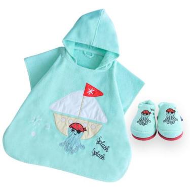 Imagem de Conjunto Poncho Infantil e Pantufas Sailor Octopus Milk&Moo, Turquesa