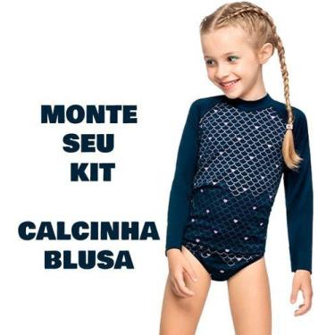 Imagem de Biquini Infantil Blusa Camiseta Avulso Uv50 Sereia Monte Kit, Azul, Es