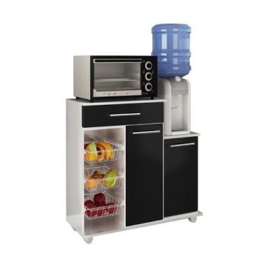 Imagem de Balcão Cozinha Multiuso Ditália Mf-185 Branco Preto - DITÁLIA MÓVEIS