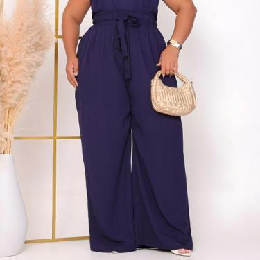 Imagem de Calça Pantalona Feminina Plus Size com Cordão Casual Viscose Confortáv