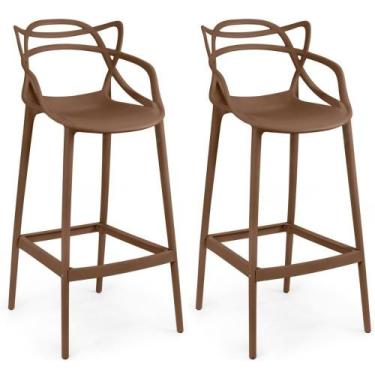 Imagem de Kit 2 Banquetas Allegra Com Encosto Design Cozinha/bancada - Marrom - 