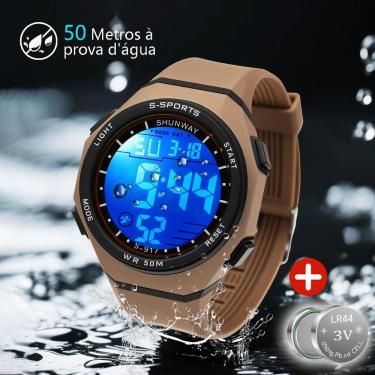 Imagem de Relógio de pulso digital masculino, funcionamento eletrônico - Tudo em Caixa