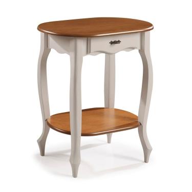 Imagem de Aparador Oval em Madeira Maciça 1 Gaveta e Prateleira 1034 Linz Móveis - Off White/Imbuia Glazer