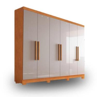 Imagem de Guarda-Roupa Casal 6 Portas 2 Gavetas Sergipe em MDF com Pés 180cm Nat