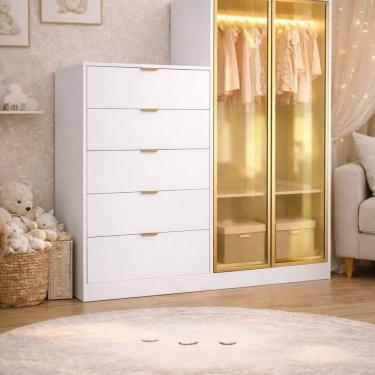 Imagem de Comoda Infantil 5 Gavetas 2 Portas Reflecta Branco