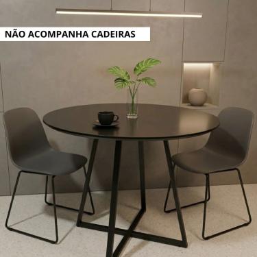 Imagem de Mesa Redonda Preta Laís Tampo Mdf 90cm Com Base De Ferro