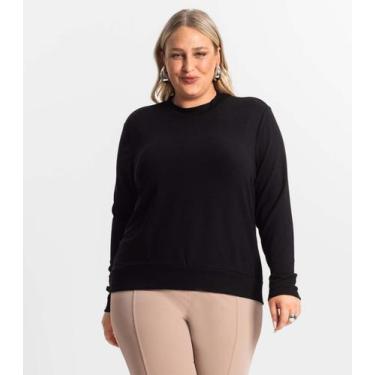 Imagem de Blusão Feminino Plus Size Manga Longa Secret Glam Preto, Plus G2, Pret