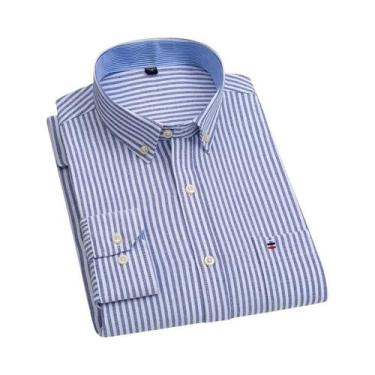 Imagem de Camisa Casual De Negócios Masculina De Manga Longa Em Algodão Oxford X