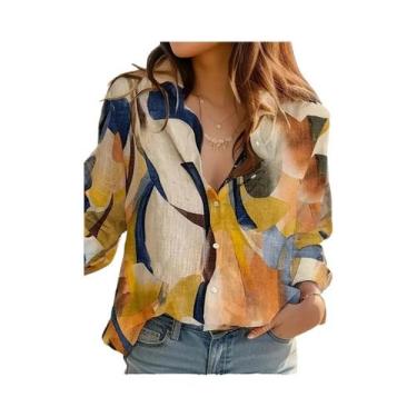 Imagem de Blusa Feminina plus Size 1XL-5XL De Verão Com Decote Em V E Estampa Ge