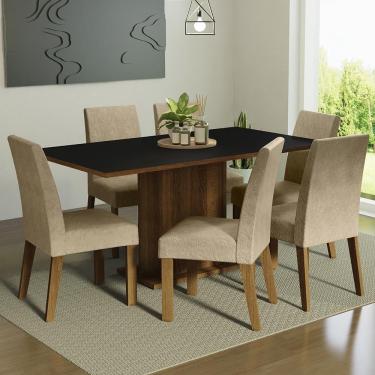 Imagem de Conjunto Sala de Jantar Renata 6 Lugares Tampo em MDP com Cadeiras Suede Rustic Preto I...