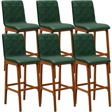 Imagem de Kit 06 Banquetas Altas para Cozinha Zoe B04 Assento Plástico Estrutura Madeira Encosto Fixo Verde