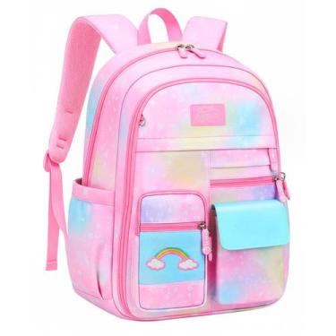 Imagem de Mochila Escolar Moda Juvenil Colorida Tie Dye Porta Notebook Fichario 