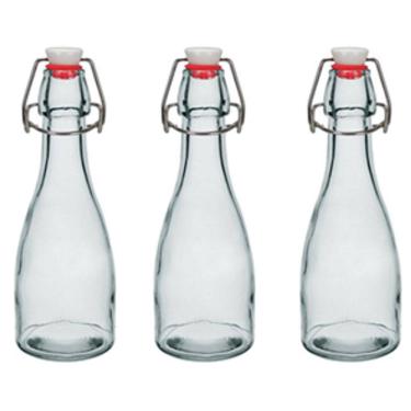 Imagem de KIT 3 GARRAFAS ÁGUA SUCO LEITE HOME&CO COM TRAVA NA TAMPA VIDRO 250ml 21x7x7cm TRANSPARENTE