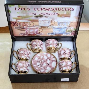 Imagem de conjunto com 6 xícaras e 6 pires Café em porcelana fina -Rosa Sofistic