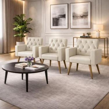 Imagem de Kit 3 Poltronas Capitonê Sala Recepção Poltronas Decorativas - Móveis 