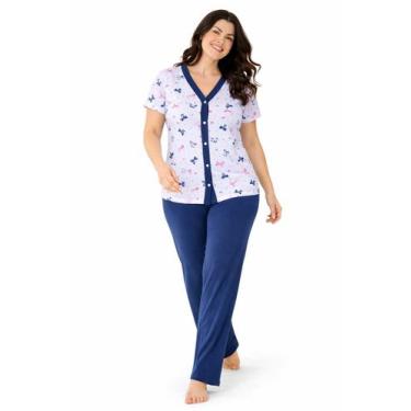 Imagem de Pijama Feminino com Botões Americano Meia Estação Manga Curta e Calça 