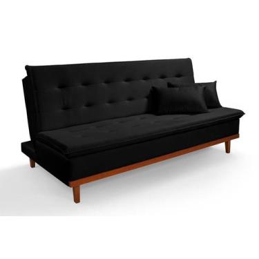 Imagem de Sofá Cama Reclinável Santorini Veludo Pés de Madeira 3 Lugares Casal P