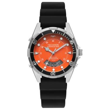Imagem de Relogio technos masculino skydiver laranja silicone preto wt2060ae/2l 