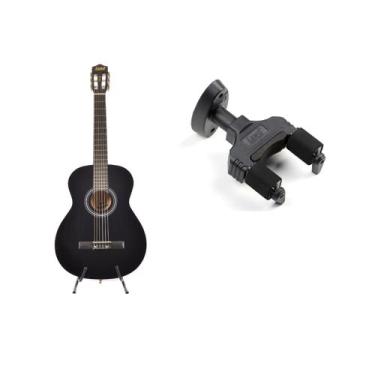 Imagem de Kit violão preto nylon ln 39   suporte de parede pe c50 - LAND
