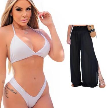 Imagem de Biquini + Saída De Praia Calça Tule Moda Praia Kit Conjunto - LOOK DRE
