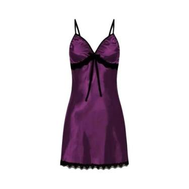 Imagem de Pijama Feminino De Renda Em Seda Gelada, Camisola Sexy Com Alças, Roup
