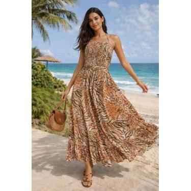 Imagem de Vestido Longo Indiano Ajustável Boho Verao Luxo Cor:Estampa1Tamanho:Un