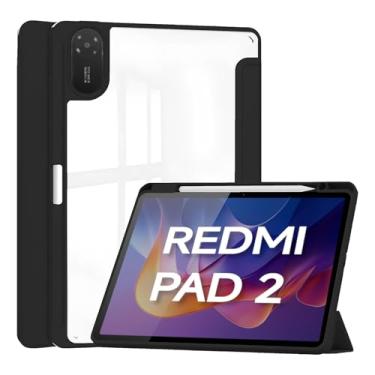 Imagem de Rino Cases Capa Smart Cover Transparente Redmi Pad 2 11" (2025) - Magnética Multi-ângulo Suporte Caneta Auto Despertar TPU e Acrílico (Preto, Apenas Capa)