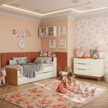 Imagem de Quarto Infantil Completo com Nichos CB1503-ARJE 1 Porta 5 Gavetas em MDP BP Argila-jequetiba Kappesberg