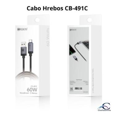 Imagem de Cabo 60W 2 metros Hrebos CB491C  USB para TipoC Reforçado Carregamento