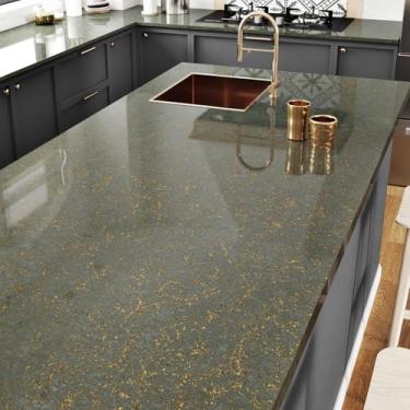 Imagem de Yullpaper Papel de contato de granito verde escuro para bancada, papel de parede de mármore descascar e colar papel de parede autoadesivo verde escuro brilhante para banheiro, quarto, parede, granito