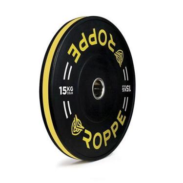 Imagem de Anilha Olímpica Cross Borracha Virgem 15kg Roppe, Preto, Amarelo