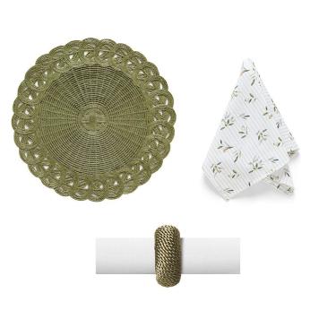 Imagem de Kit de Mesa Posta Ella-Oliveiras com Jogo Americano Guardanapo de Tecido e Anel 4 Lugares Copa & Cia