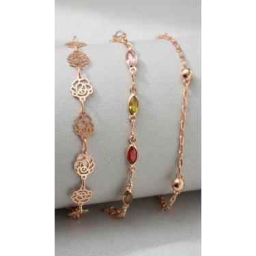 Imagem de Kit 3 Pulseiras Femininas Folheadas Prata 18cm - Congratulations Store