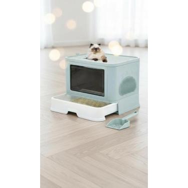 Imagem de Banheiro Fechado para Gatos com Pá e Arranhador Azul - Congratulations