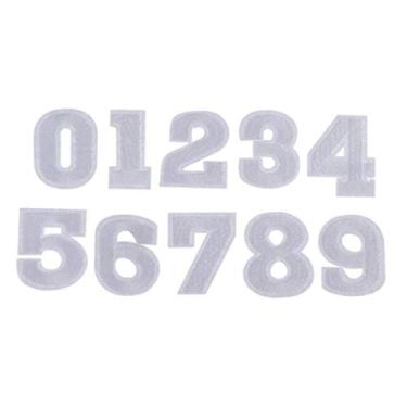 Imagem de dailymall Emblema número 0-9 para aplicar ferro e costurar, emblemas bordados, emblemas personalizados, para chapéus, roupas, sapatos, jaquetas, 10 peças/lote - branco