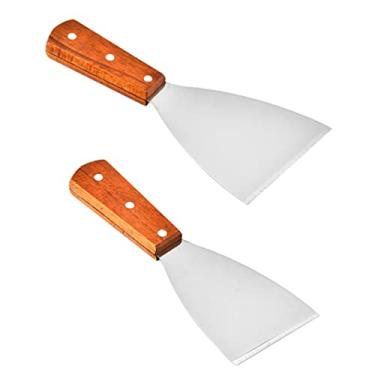 Imagem de 2 Unidades Espátula De Fritura De Aço Inoxidável Espátula Grelha Pá De Virador De Grelha Virador De Espátula De Peixe Pás De Bolo Espátula De Churrasco De Madeira Viagem Massa