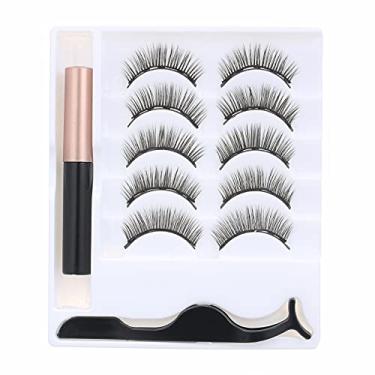 Imagem de Zwbfu Conjunto de cílios postiços magnéticos com aplicador 5 pares preto cílios postiços magnéticos para cílios extensão maquiagem ferramentas