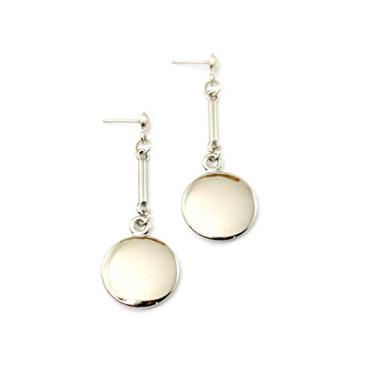 Imagem de Brinco pendulo prateado medalha bijuterias acessorios femininos