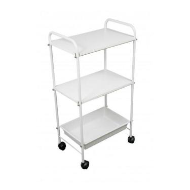 Imagem de Mesa Carrinho Auxiliar 2 Tampos E 1 Bandeja Clinica - Branca