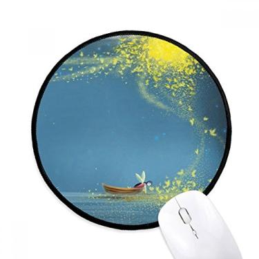 Imagem de Mousepads redondos com luz noturna silenciosa para barcos, fadas e fuying com bordas costuradas pretas para presente de escritório