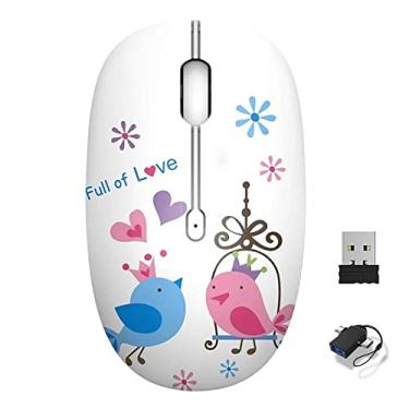 Imagem de Mouse sem fio bonito, mouse de computador comercial de escritório 2.4G mudo com receptor USB 1200DPI mouse óptico para laptop, notebook, PC, computador (pássaros)