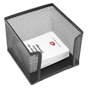 Imagem de Suporte de bloco de notas de tela adesivo caixa de notas mesa escritório negócios malha de metal preto bloco de notas organizador de cartão 7,8 x 10,4 cm