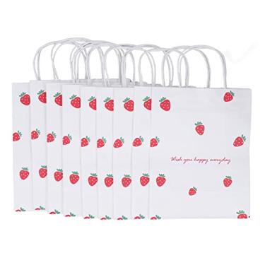 Imagem de Sacos de presente sacos de papel com alças 10 peças sacos de festa com alças padrão de morango sacos doces com alças para festa infantil, celebrações, chá de bebê, aniversário, Halloween, Natal