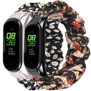 Imagem de 2 pacotes compatíveis com Amazfit Band 5 / Mi Band 5 / Mi Band 6 pulseiras femininas e femininas, tecido elástico com estampa macia e estampa de tecido macio pulseiras elásticas para monitor de atividades Amazfit Band 5 (cores-A)