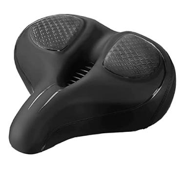 Imagem de QWERTYUI Assento de bicicleta grande para homens e mulheres, assento de bicicleta à prova d'água respirável Corfortable Saddle absorção de choque Design de ranhura média, para bicicletas de exercícios/montanha/elétricas/cruzador, preto
