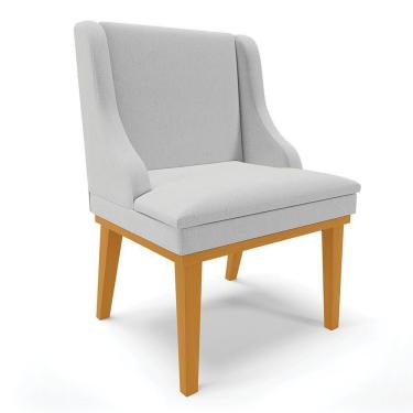 Imagem de Cadeira De Jantar Linho Cinza Base Madeira Castanho