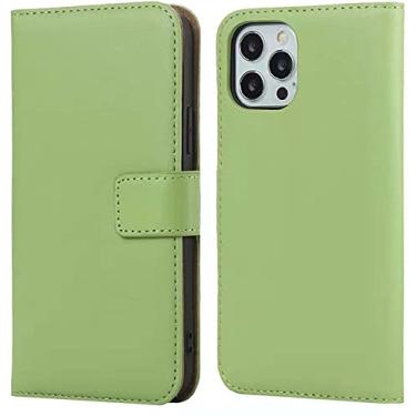 Imagem de HAODEE Capa de telefone de couro de concha magnética, para Apple iPhone 13 Pro Max (2021) 6,7 polegadas Folio Kickstand Case Wallet [porta-cartão] coldre (cor: verde)